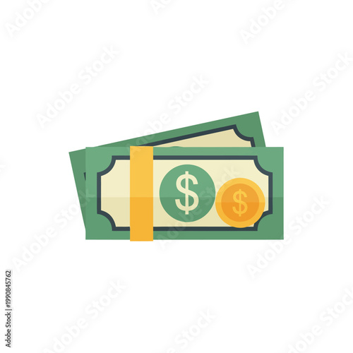 Green dollar bills with yellow band.