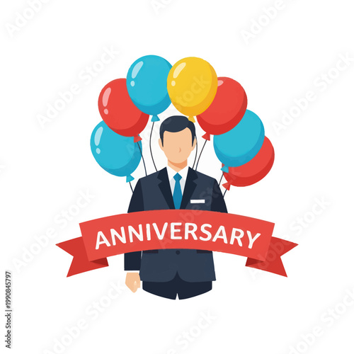 Man Holding Colorful Balloons Anniversary.