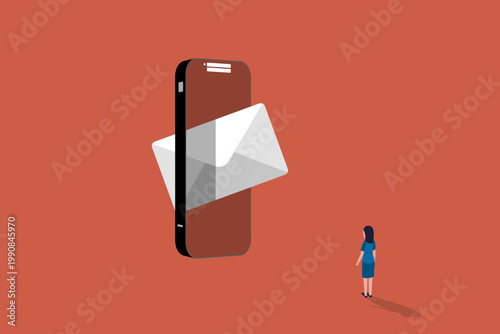 Business woman use online mobile for email communication, a new message alert, or digital marketing on a smartphone