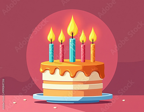 Joyful Birthday Cake Illustration with Colorful Candles for Children's Book