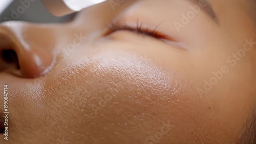 Close-up of woman receiving facial treatment in spa setting  