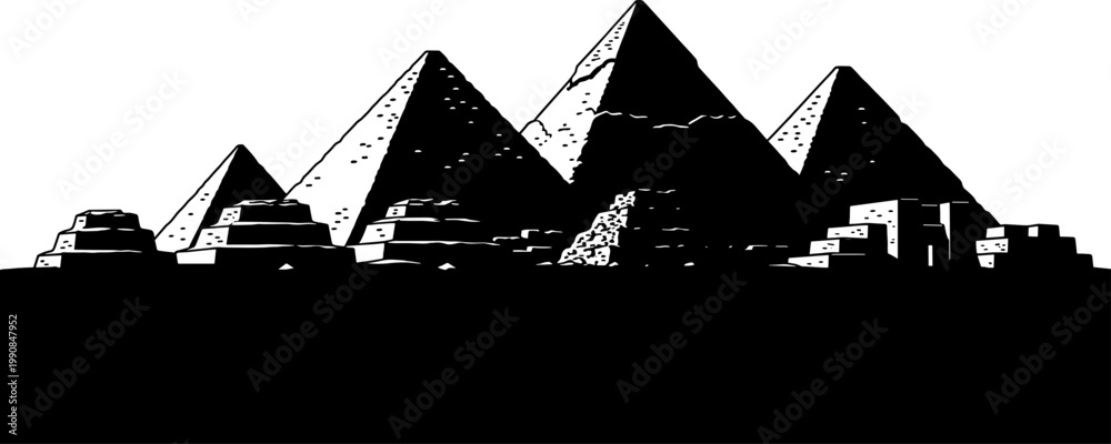 Fototapeta premium Great pyramids of giza silhouette featuring ancient egyptian architecture