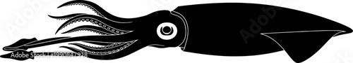 Giant squid silhouette swimming through deep ocean water