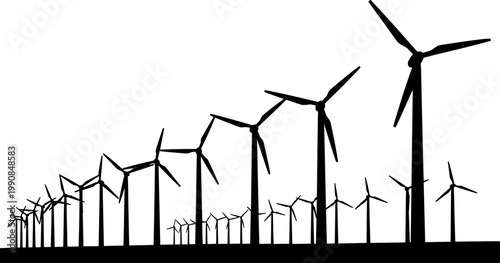 Wind turbines in a row for clean energy generation