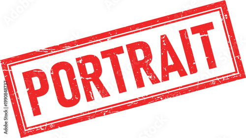 Red Distressed Portrait Rubber Stamp with Border and Grunge Texture on White