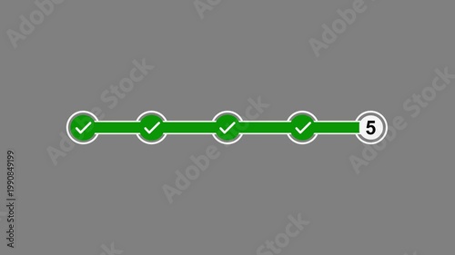 Step by step verification progress bar animation. five step verification bar with chick mark. verified concept animation.