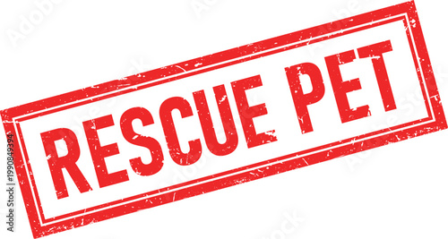 Red Distressed Rubber Stamp Impression of Text Rescue Pet Isolated on White