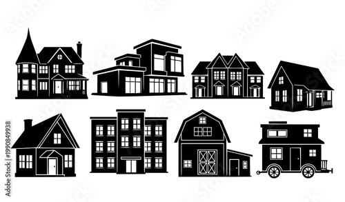 House silhouette vector set architecture home building illustration