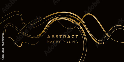 Luxurious gold abstract line background on black. This vector is suitable for web, presentations, advertisements, book covers, exclusive invitations, social media banners, and other premium designs.