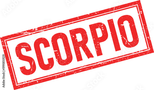 Distressed Red Scorpio Text Inside a Rectangular Rubber Stamp Impression