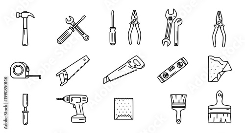 Assorted tools commonly used in carpentry and home improvement projects
