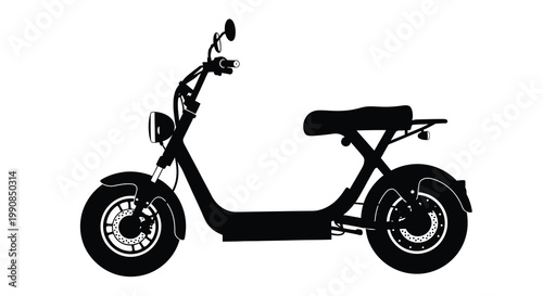 Black silhouette of a modern electric scooter with detailed wheel design