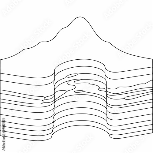 Cross-section of earth layers with mountain outline
