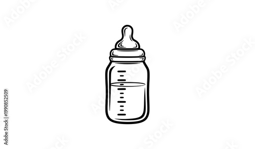 Baby bottle icon outline black and white feeding bottle with measurement scale vector