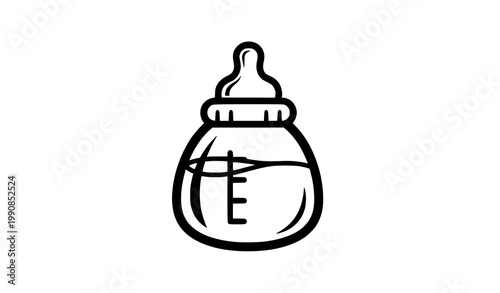 Stylized baby bottle icon black and white feeding bottle with scale markings and nipple