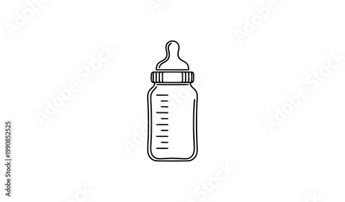 Simple baby bottle icon black and white with horizontal measurement markings and nipple