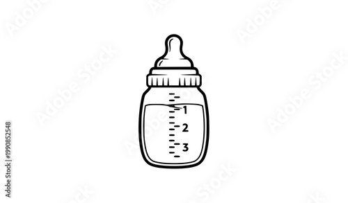 Cute baby bottle cartoon icon black and white feeding bottle with measurement markings
