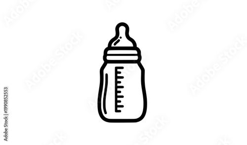 Bold baby bottle icon black and white feeding bottle with measurement scale and nipple