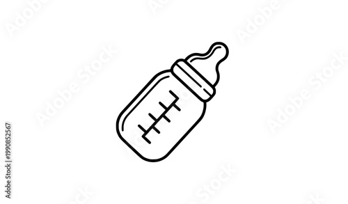 Minimal baby bottle vector icon black and white tilted feeding bottle with scale markings