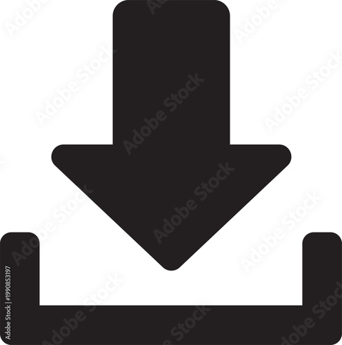 Download icon displays a bold arrow pointing down into a rectangular tray to represent the process of saving files.