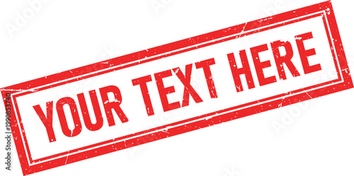 Your Text Here Red Distressed Rectangular Rubber Stamp on Transparent Background