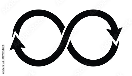 Black infinity symbol vector, continuous loop icon, endless cycle graphic, timeless concept illustration for perpetual motion and limitless possibilities isolated PNG with Transparent Background