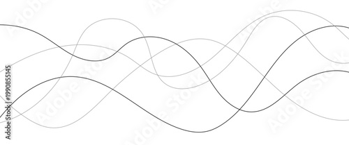 Curved black long lines seamless wave pattern. Thin line wavy abstract vector background. Wavy line horizontal divider wavy pattern. Curve line art striped. Abstract wave elements. Vector illustration