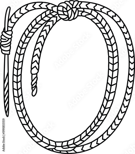 Lasso rope vector illustration, cowboy western tool loop knot outline ranch equipment design collection