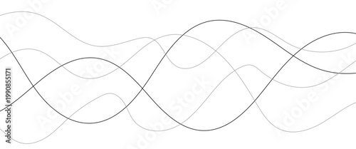 Curved black long lines seamless wave pattern. Thin line wavy abstract vector background. Wavy line horizontal divider wavy pattern. Curve line art striped. Abstract wave elements. Vector illustration