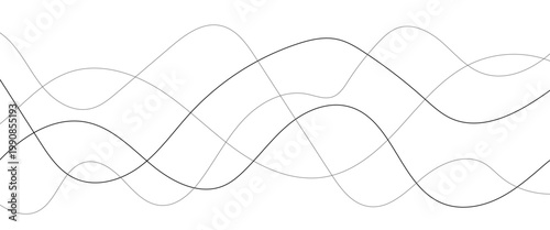 Curved black long lines seamless wave pattern. Thin line wavy abstract vector background. Wavy line horizontal divider wavy pattern. Curve line art striped. Abstract wave elements. Vector illustration