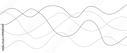 Curved black long lines seamless wave pattern. Thin line wavy abstract vector background. Wavy line horizontal divider wavy pattern. Curve line art striped. Abstract wave elements. Vector illustration