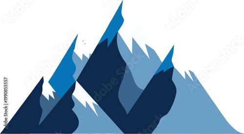 Minimalist blue mountain range vector illustration, geometric peak silhouette icon, modern alpine landscape graphic for outdoor branding and logo design