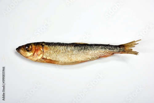 

Hot smoked Baltic herring on a white background