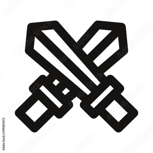 Swords icon. This modern crossed swords vector icon features a sleek and minimal design that perfectly represents combat, competition, and medieval history.