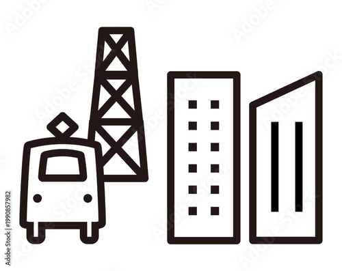 都市インフラのシンプルな線画アイコン（交通・エネルギー・通信）