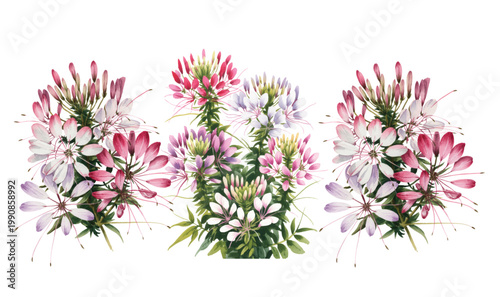 Graceful wildflower bouquet with soft blossoms and greenery in watercolor.