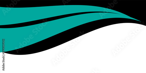 High-impact abstract background featuring sleek, flowing waves in vibrant teal and solid black on a crisp white field.