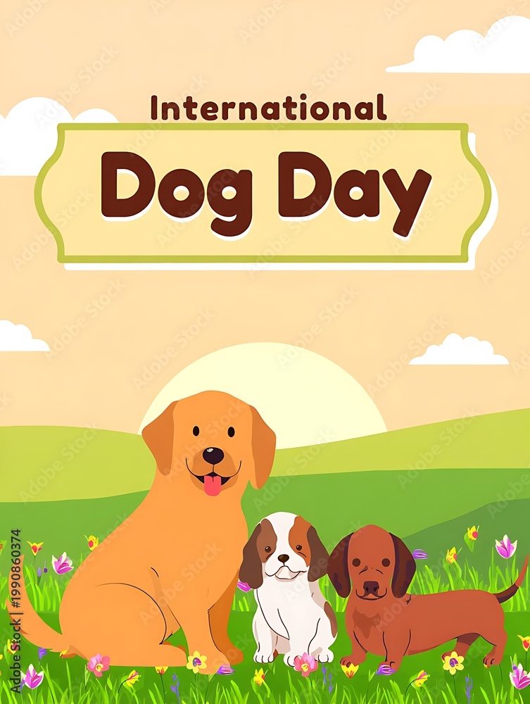 Fototapeta premium International Dog Day Celebration with Cute Cartoon Dogs
