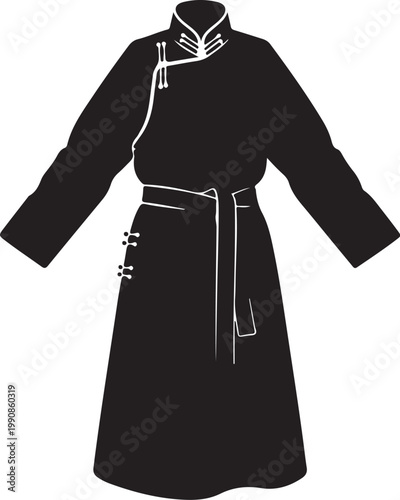 Black kimono, traditional Japanese clothing, vector illustration, martial arts uniform, Asian fashion