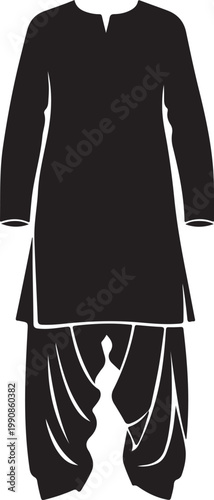 Traditional Indian kurta, dhoti pant, black, vector, ethnic wear, cultural outfit