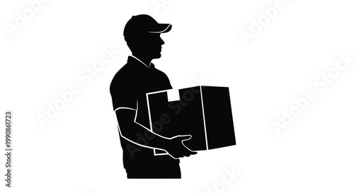Silhouette of a delivery person carrying a cardboard box