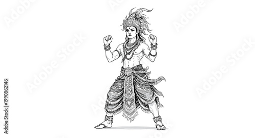 Warrior in Traditional Costume Posing.