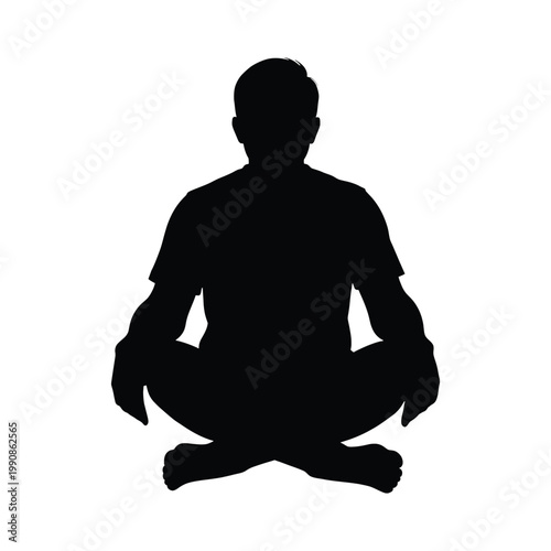 Silhouette of a man sitting in lotus position isolated on white background