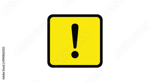 Yellow square sign with a black exclamation point and dot below