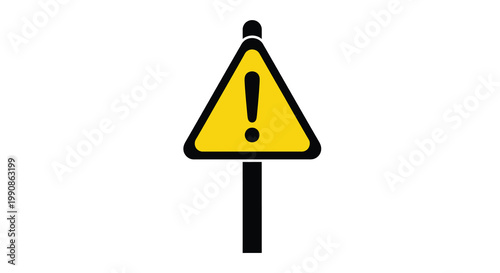 Yellow warning sign with black exclamation point on a pole