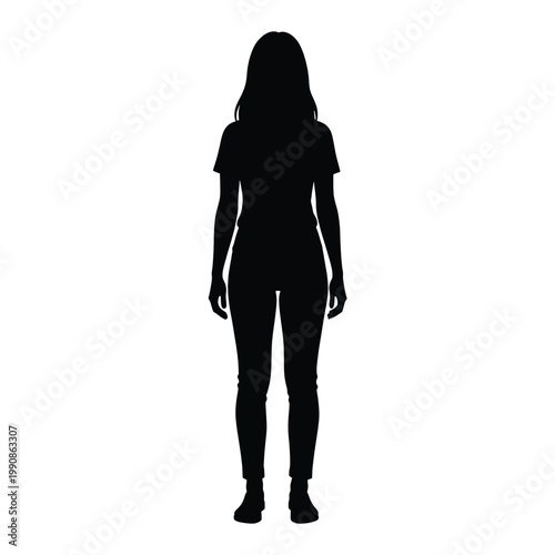 Silhouette of a woman standing isolated on white background