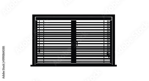 A minimalist black and white illustration of closed window blinds