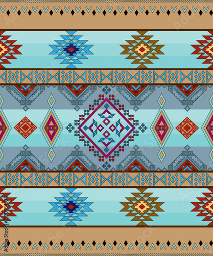Turquoise and Red Southwestern Geometric Tribal Pattern