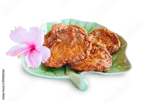 Thai fish cakes, popular traditional Thai food served crispy and delicious with sweet chili sauce.