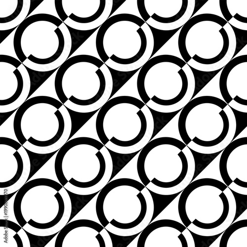 Abstract Seamlesss Diagonal Geometric Black and White Circles Pattern.